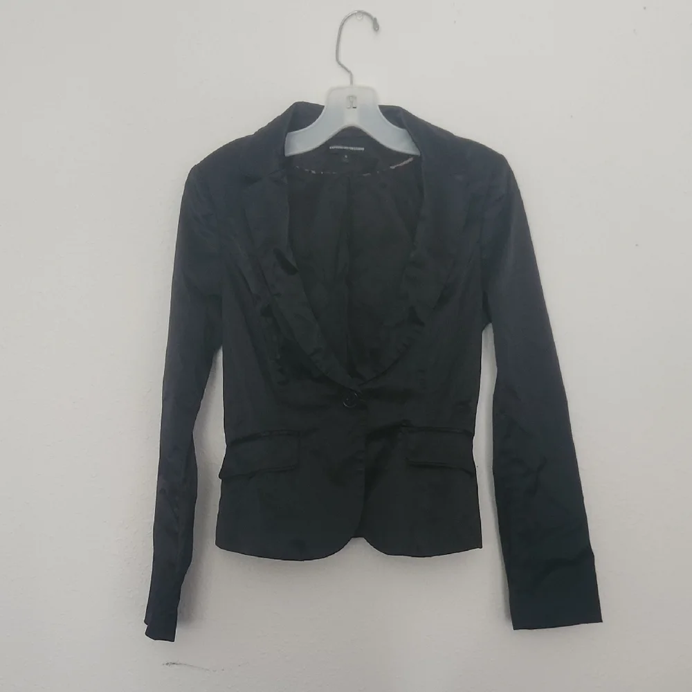 🌞2/$30 // EXPRESS DESIGN STUDIO: Black Satin Blazer - Picture 3 of 8